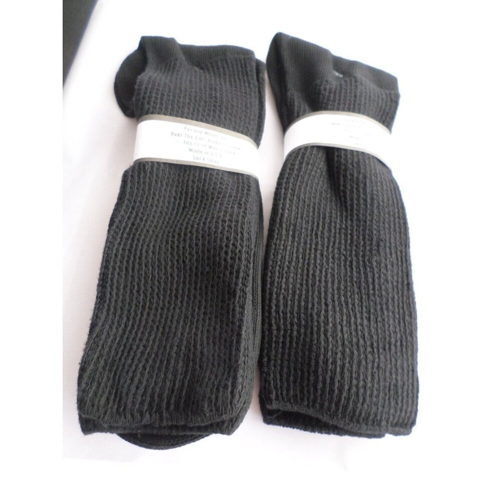 2 Pair Mens Over Calf Diabetic Sock 100% Cotton 12-14 XL Made in USA Black